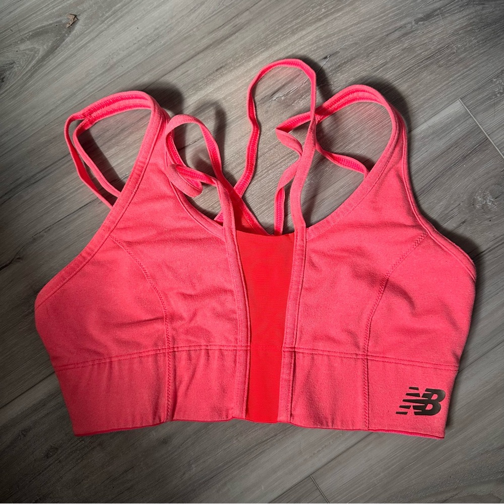 New Balance Vibrant Coral Pink Orange Racerback Sports Bra